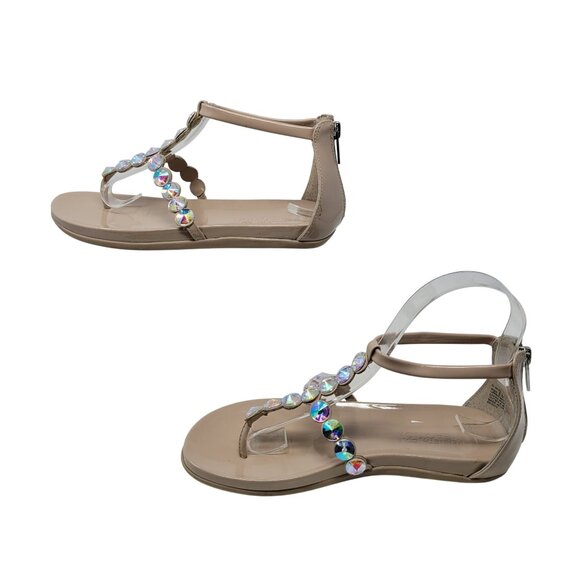 Kenneth Cole Reaction‎ Slim Key Sandals Sz 6 Nude Rhinestone T-Strap Glam Formal - Picture 6 of 12